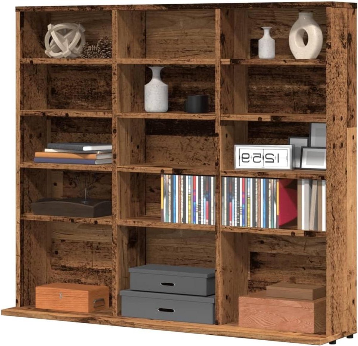 Cd-kast - Dvd-rek - Multimedia opslag - Robuust gelamineerd hout - 100 cm breed - Oud hout