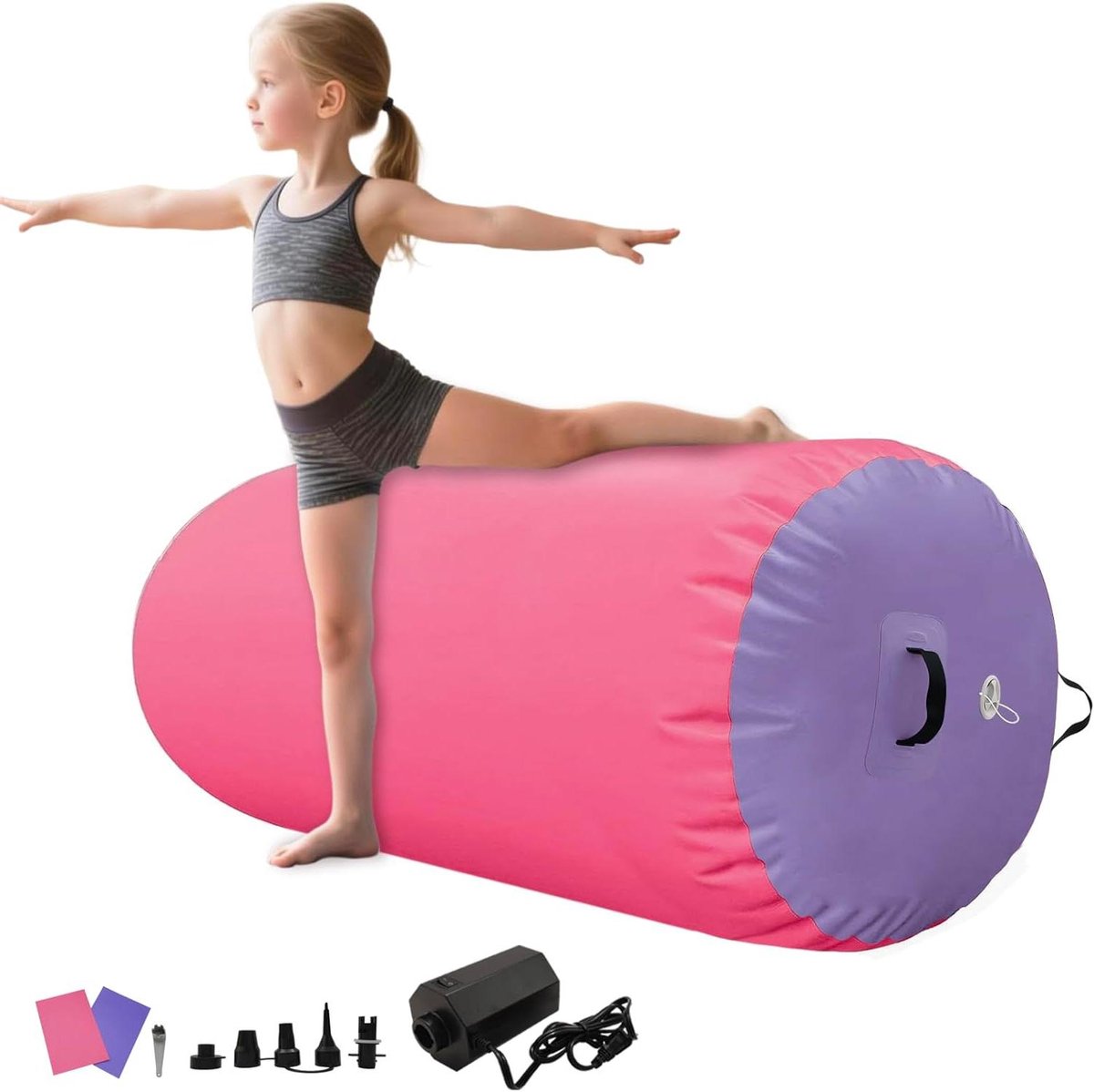 Gymnastiek Vat - Opblaasbare Rol - Training Oefenen - Inclusief Elektrische Pomp - 120 x 60 cm - Roze Paars