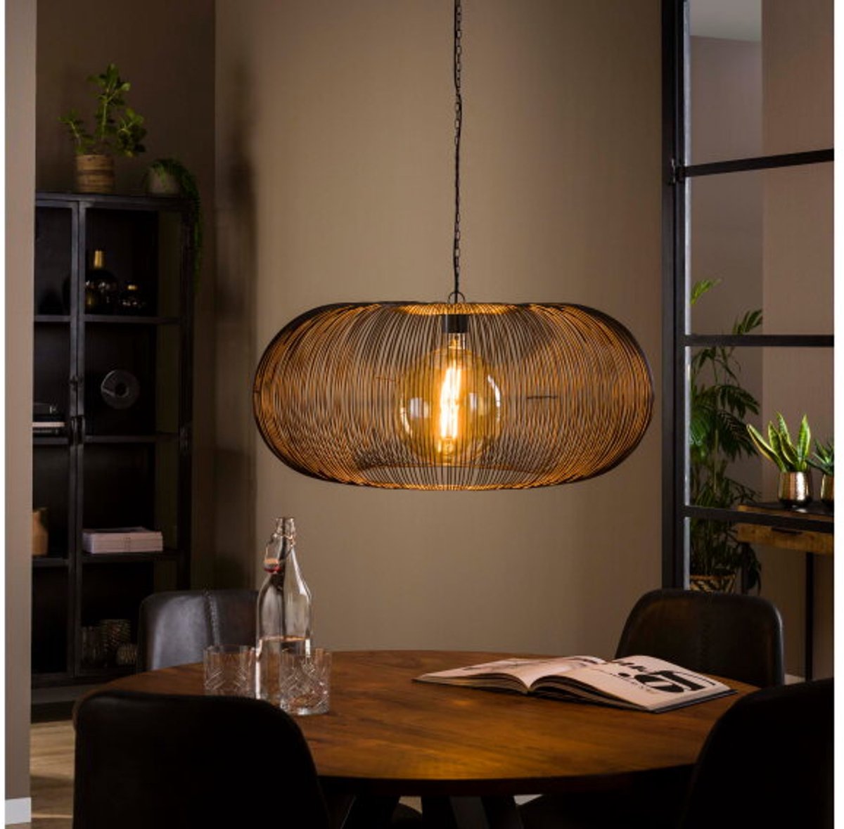 Hanglamp 1 Lamp - Copper Twist - Zwart Nikkel - Ø70 cm - Disk Vorm - Metaal - Woonkamer - Keuken - Gouden Soldeerplekken - LED Lichtbron - In Hoogte Verstelbaar tot 150 cm - Exclusief Lichtbron