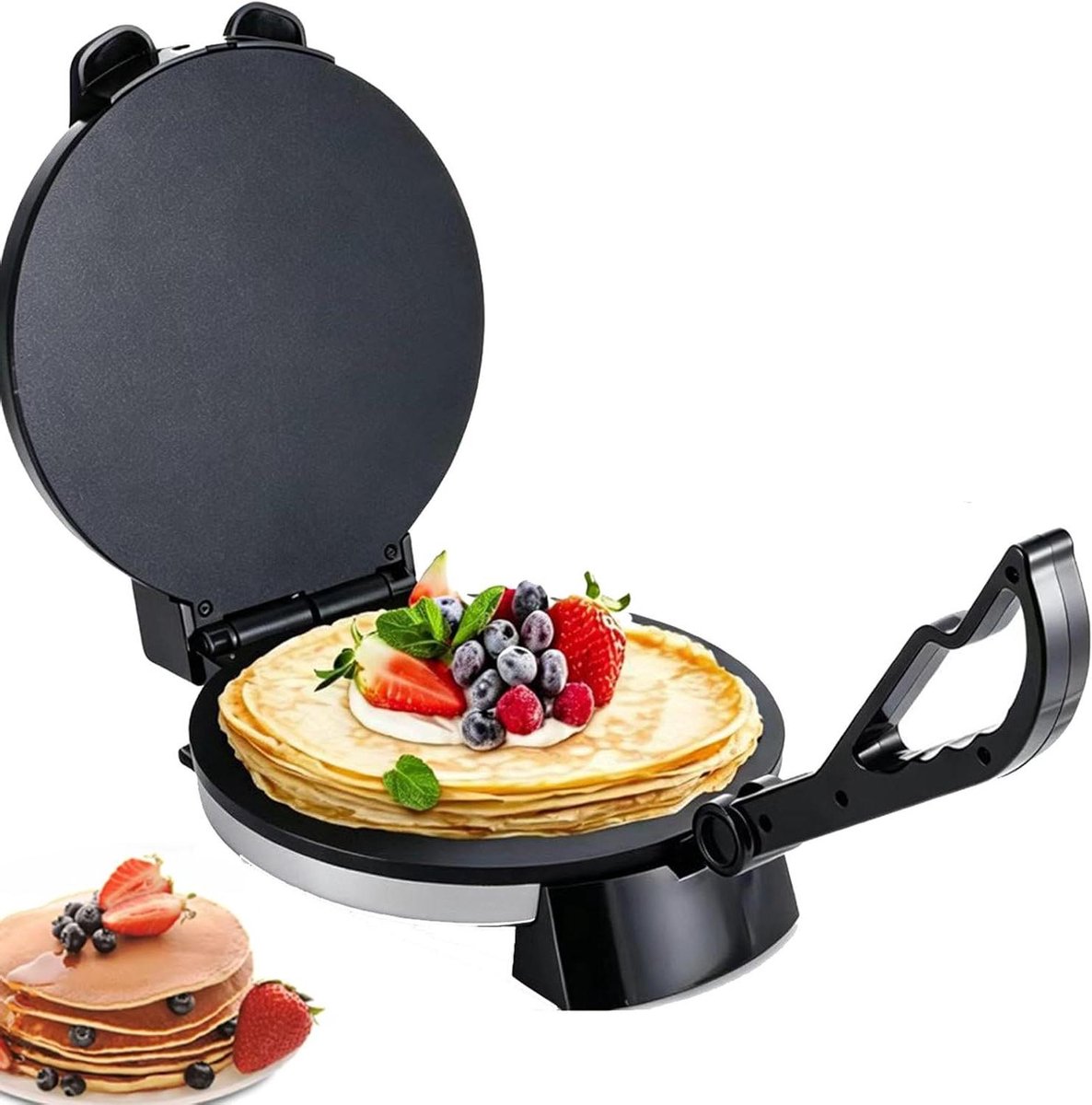 Elektrische Crêpe Maker - Tortilla Pers - Platbrood Bakken - Snelle Gelijkmatige Verwarming - 25 Cm Plaat - Zilvergrijs