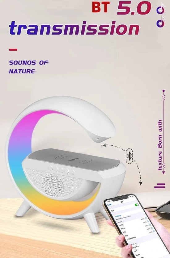 Draadloze Oplader Lamp - Sfeerlicht Geluidsmachine - Ontwaken en Ontspannen - Gepersonaliseerde Wekmodus - 23.5 cm Hoog - Zwart — afbeelding 3