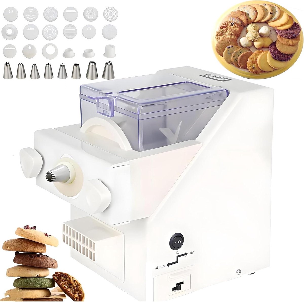 Koekjespersmachine - Koekjesmaker - Zelf Koekjes Maken - 8 Spuitmonden 6 Vormen - 180 W - Wit