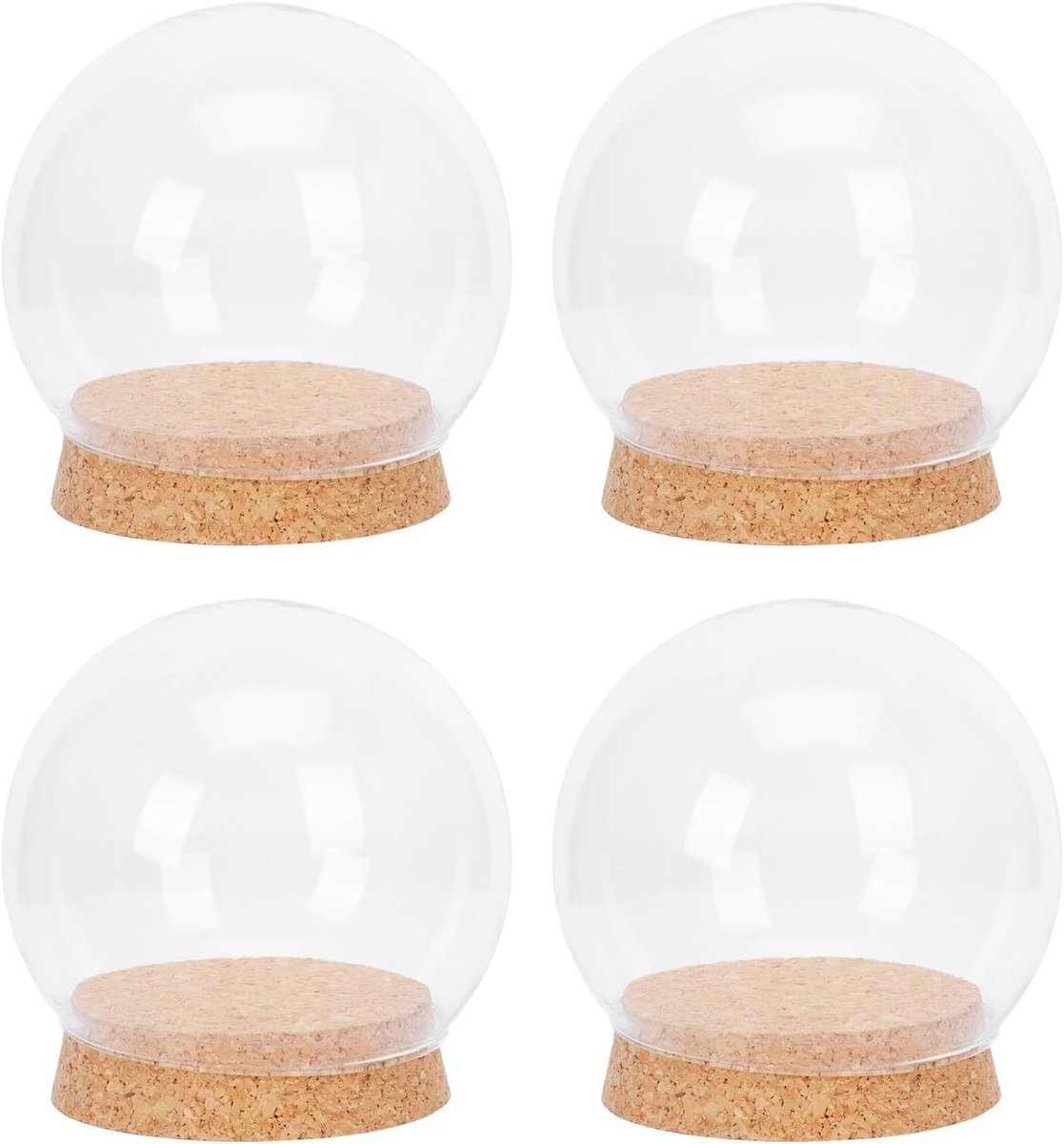 Set van 4 Kleine Glazen Koepels met Kurken Basis voor Bewaarde Bloemen en Mini Kerstbomen Decoratie
