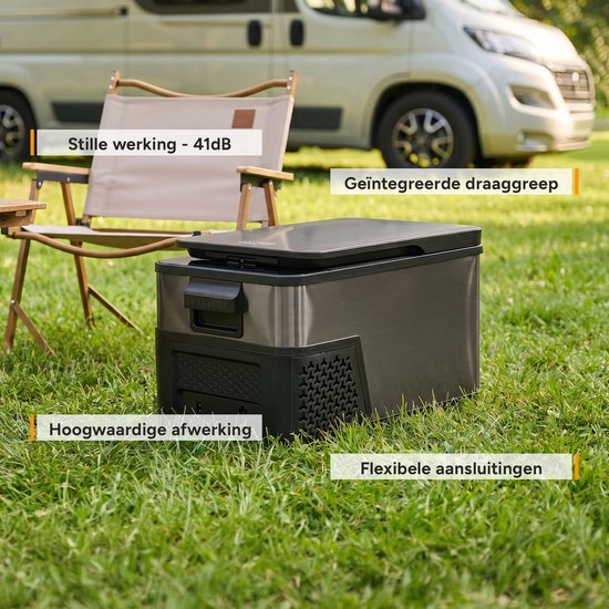 TZS First Austria Compressor Koelbox - 21L - Koelt tot -20°C - AC/DC 12V 24V 230V - Anti-Vingerafdruk Dark Steel - 3-Traps Accubeveiliging van TZS First Austria — afbeelding 4