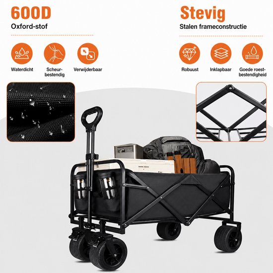 Norvia Opvouwbare Bolderkar - Handkar Met Verwijderbaar Tafelblad/Dak - 150 kg Draagvermogen - Extra Stevige Wielen - All Terrain van Norvia — afbeelding 5