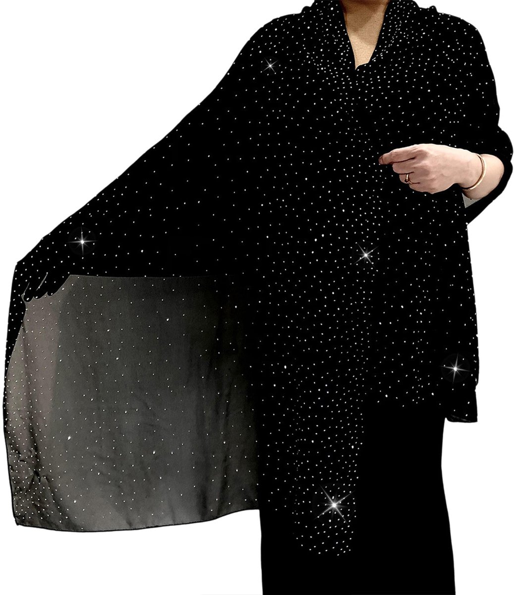 Topmelon Sjaal Dames - Omslagdoek - Strass Omslagdoek Dames -sjaal wikkel met voor bruiloft avondjurken Zwart
