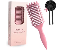 Beyeza Curl Brush - Haarborstel Anti klit - Krullen Borstel - Define Volume - incl. Satijnen Slaapmuts Bonnet - Bounce Kam - Krullend Haar Producten