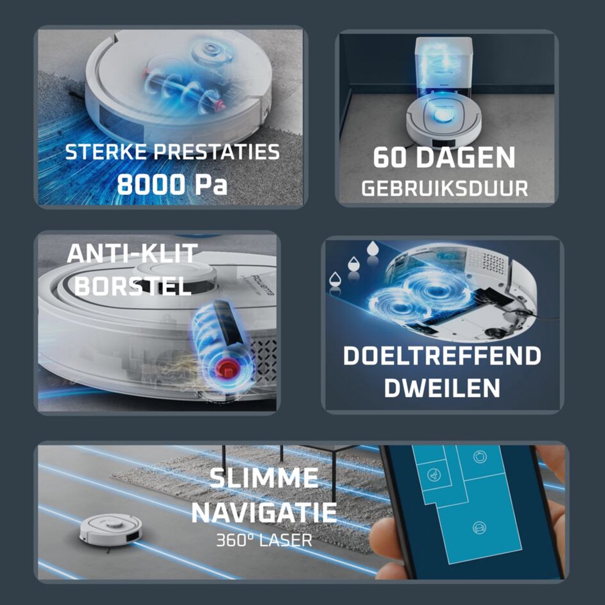 Rowenta X-Plorer Serie 380+ RR89U7 - Robotstofzuiger - 8.000 Pa - Geschikt voor Alle Vloertypes - Automatisch leegstation — afbeelding 3