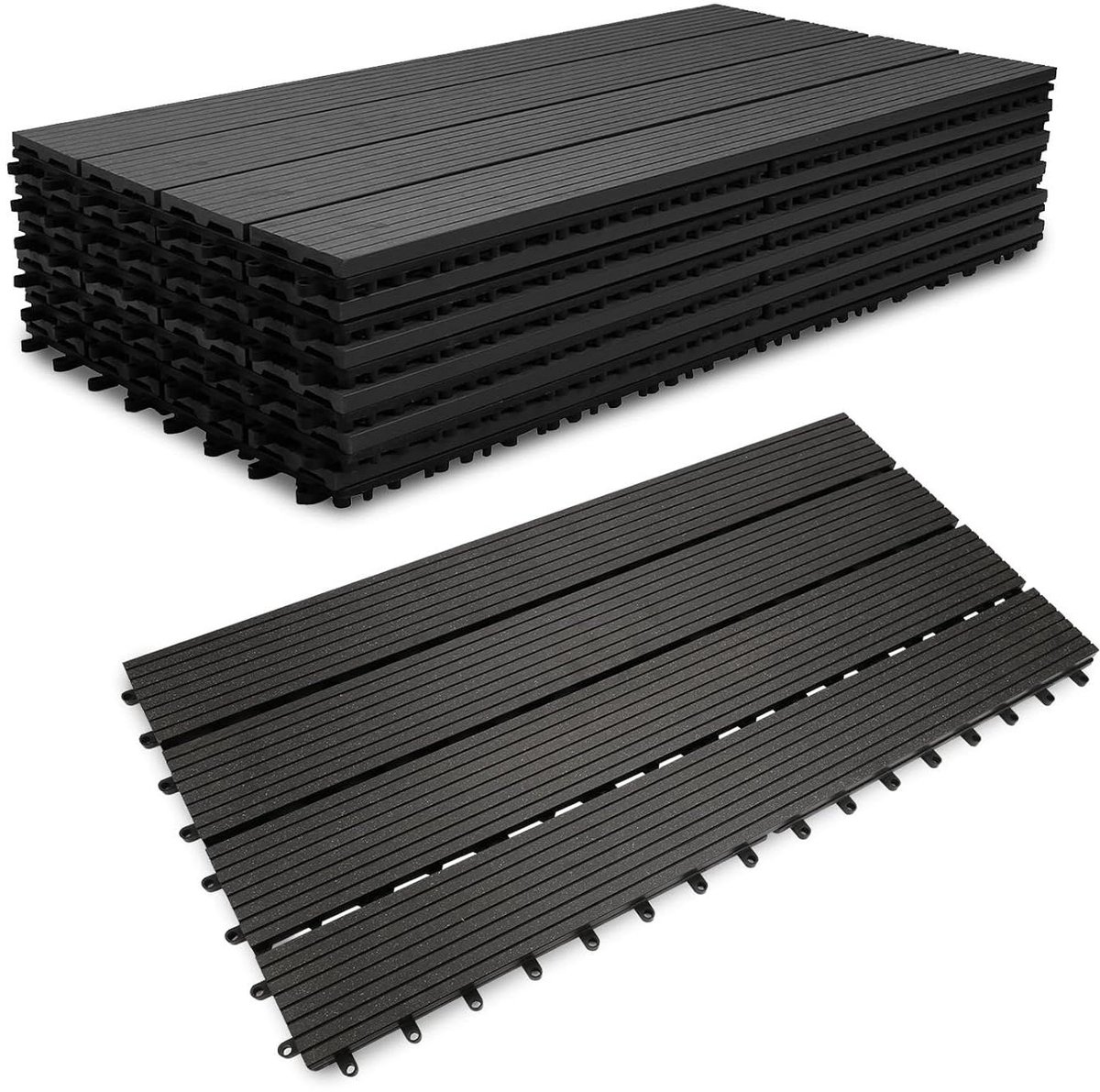 WPC Terrastegels - Houten vloer - Buitenruimte creëren - Kliksysteem drainage - 30x60 cm - Grijsbruin