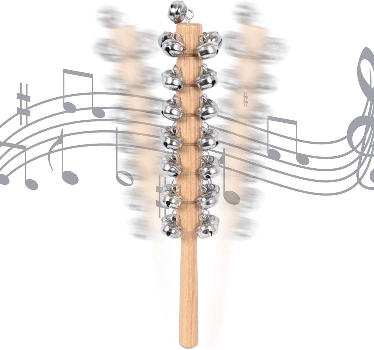 Klankklokken speelgoed - Muziekstok belletjes - Ritme ontwikkelen - Houten handvat - 30 cm - Uniek kenmerk