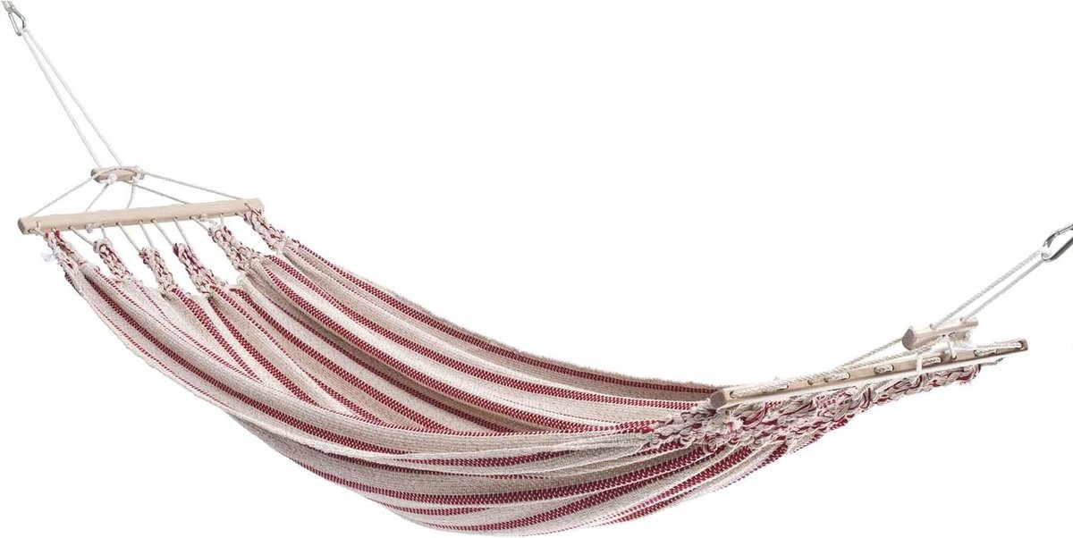 Hangmat Katoen - Boomtent Luie Stoel - Ontspannen Buiten - Ademend Materiaal - 150 kg - Beige Rood