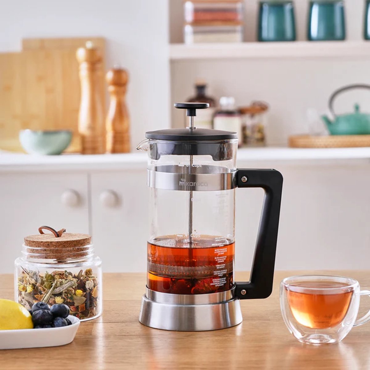Karaca Cavira - French Press - 1000 ml - Borosilicaat Glas - Zwart Metaal - Koffie- en Theepers