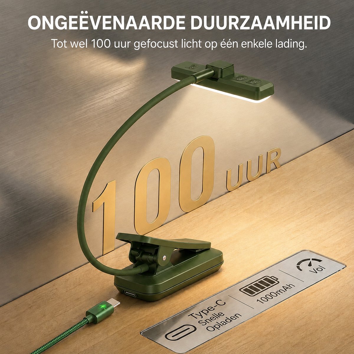Sounix LED Leeslampje voor Boek met Klem - 315° draaibaar Leeslamp - 24 LED - Boeklampje met 3 Lichtstanden - Oplaadbare boeklamp USB - Dimbaar - Groente — cadeau in Gadgets - foto 4
