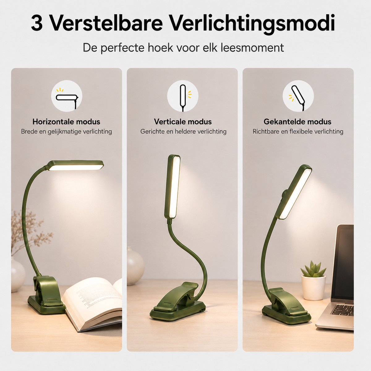 Sounix LED Leeslampje voor Boek met Klem - 315° draaibaar Leeslamp - 24 LED - Boeklampje met 3 Lichtstanden - Oplaadbare boeklamp USB - Dimbaar - Groente — cadeau in Gadgets - foto 7