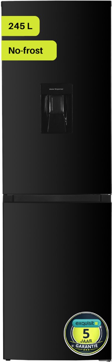 Exquisit KGC245-80-NF-W-040DB - Koel-vriescombinatie - Waterdispenser - 5 Jaar Garantie - 245 Liter - No-Frost - D label- Zwart — afbeelding 1