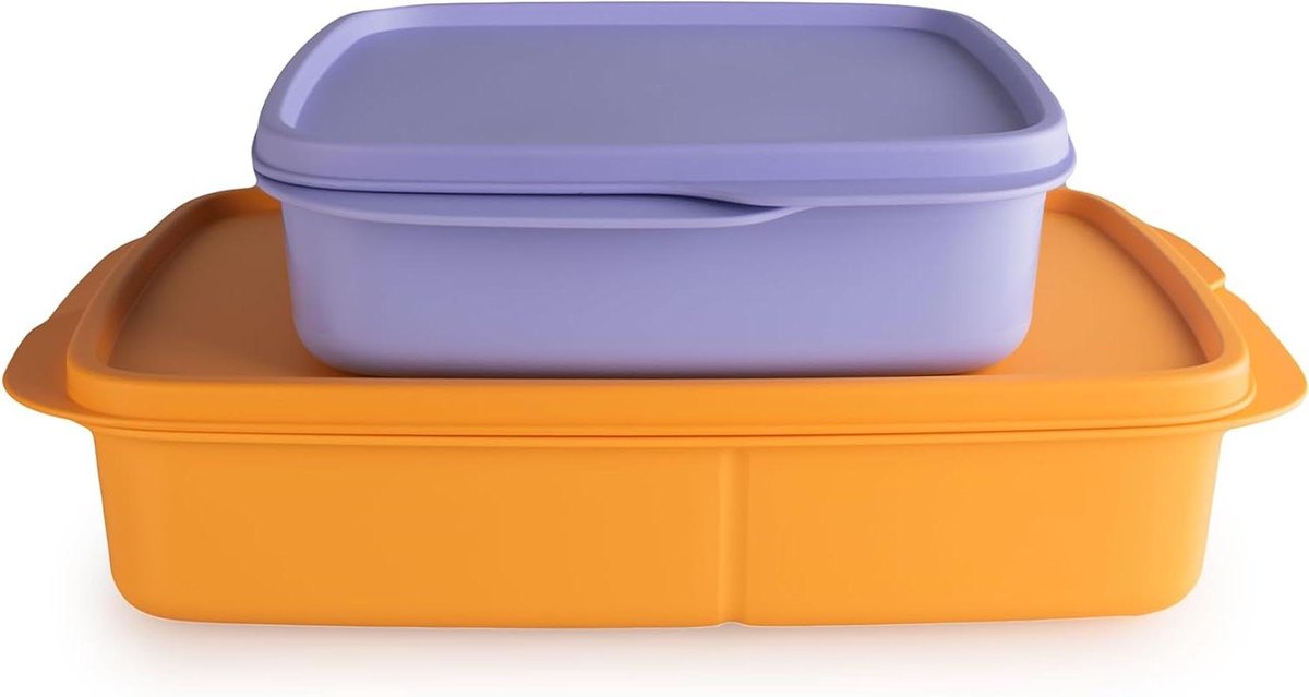 Lunchbox Set - Maaltijdcontainer - Lunch Meenemen - 3-Vaks Verdeling - 2 Maten - Oranje Lilac