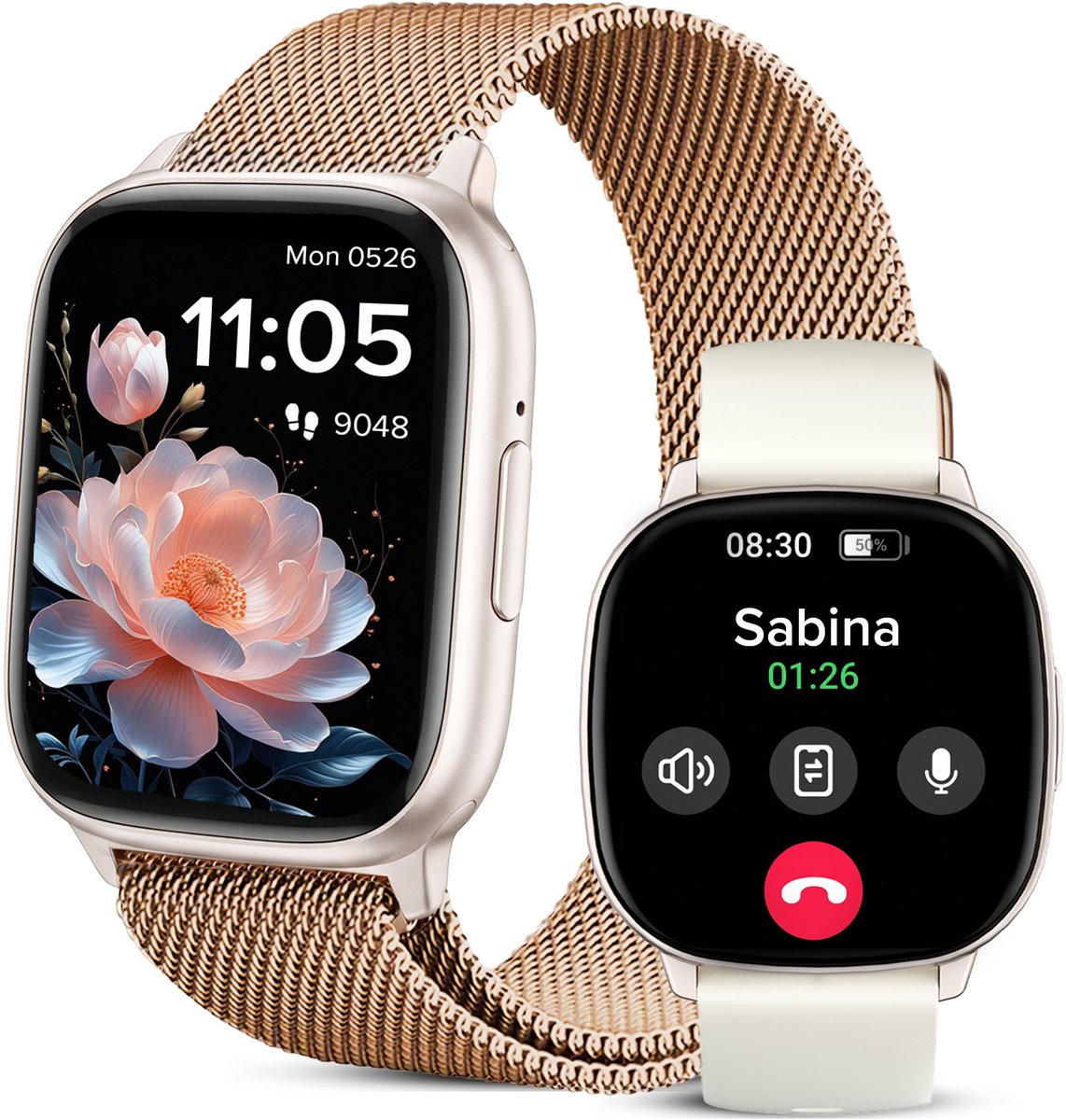 Avalue Smartwatch Dames & Heren - 1,8" AMOLED - Bluetooth Bellen - Hartslag & Bloedzuurstof - Slaaptracker - - Meerdere Sportmodi - Geschikt voor Android en iOS - Rose Gold en Wit