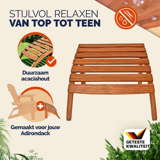 Luxe houten voetenbankje voor een Adirondack stoel. Duurzaam acaciahout, getest en van hoge kwaliteit.