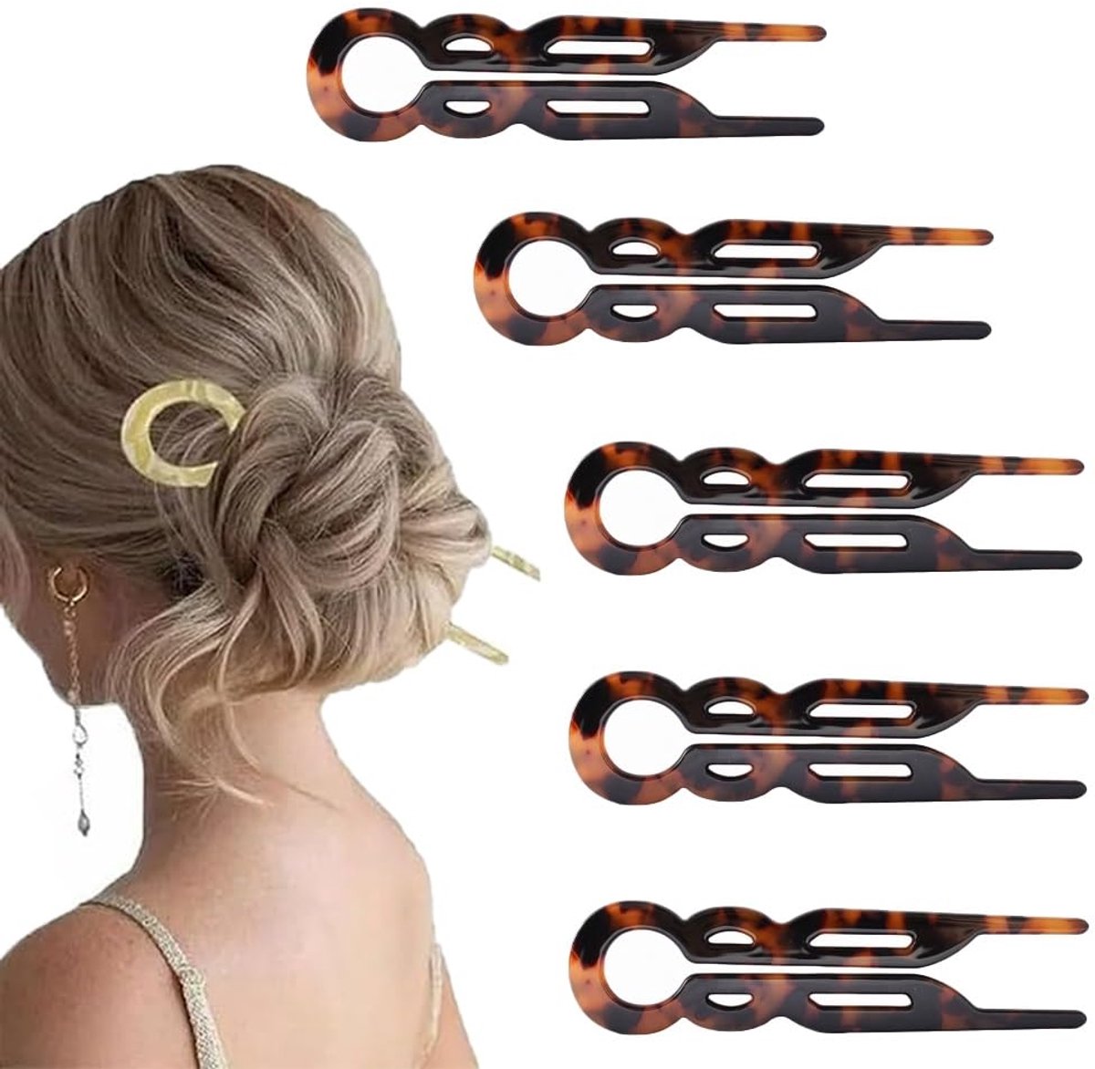 Haarclip - 5 stuks haarspeldjes - Visvormige haarspeldjes - Magische haarspeldjes - U-vormige haarspeldjes - Knotclips - Elegante haarspeldjes voor vrouwen - Franse haarspeldjes - Geschikt voor dagelijks gebruik, Valentijnsdag, bruiloften, feesten