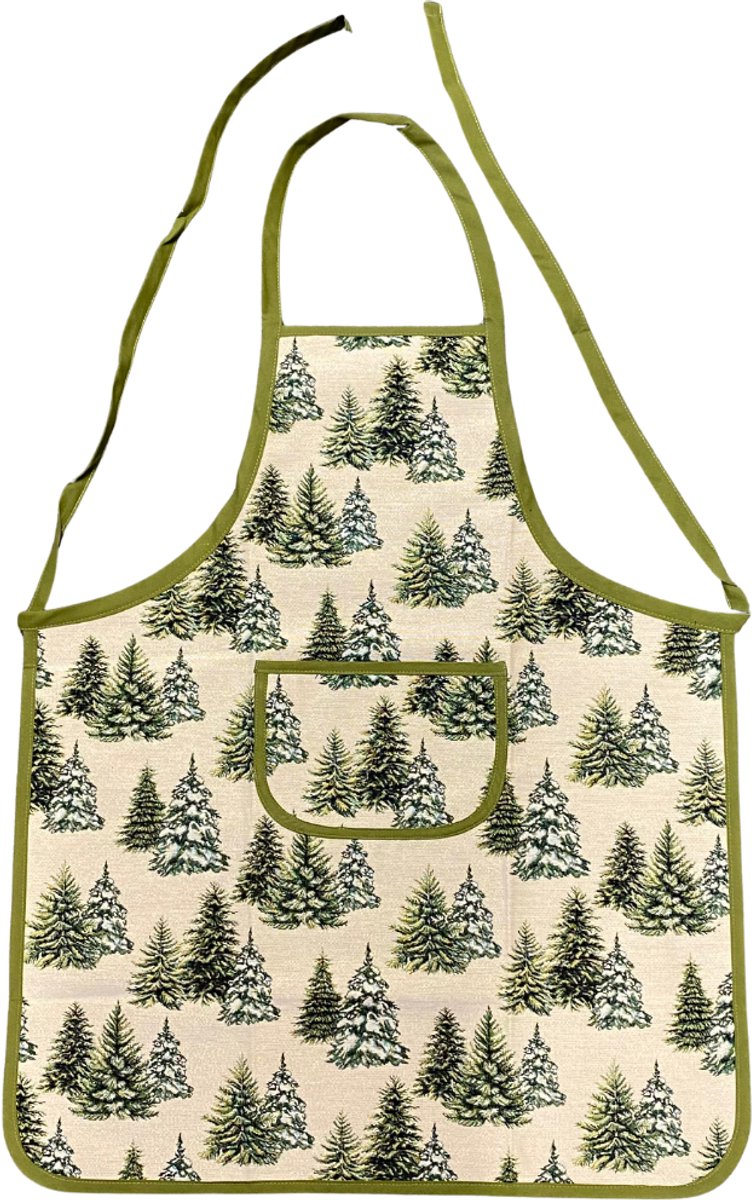Schort ‘Pines’ – Luxe Gobelinstof – Kerstbomen – Naaldbomen – 85 x 70 cm