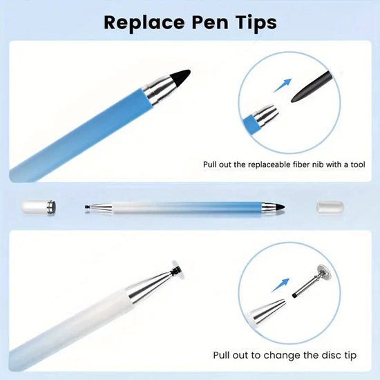 Tablet Pen voor Alle Tablets -2 Stuks - Silicone Touch Screen Pen - Capacitive Tablet Pen - Compatibel met Alle Tablets en Mobiele Telefoons -Styluspen - Tablet pen - Smartphone - Tekentablet - Touc -Universele Stylus Pen Met 2 Verschillende Tips — afbeelding 2