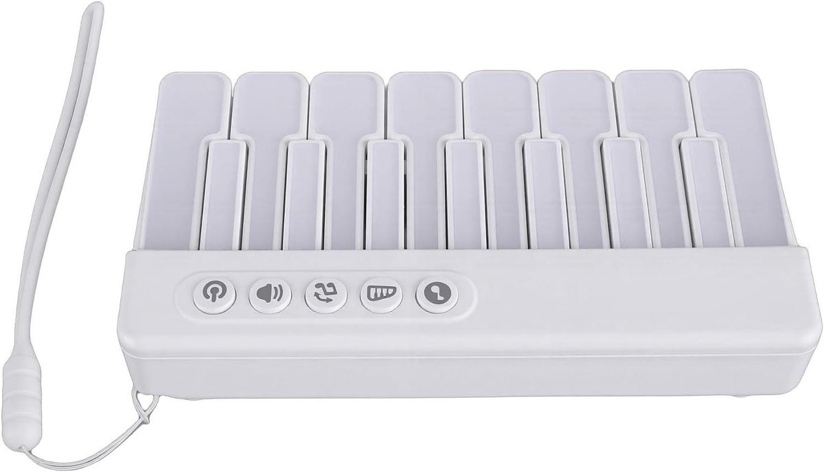 Mini Kinderpiano - Draagbaar Muziekinstrument - Muziek Leren - Zeven Kleurverloop Lichten - 16 x 9 x 4 cm - Wit