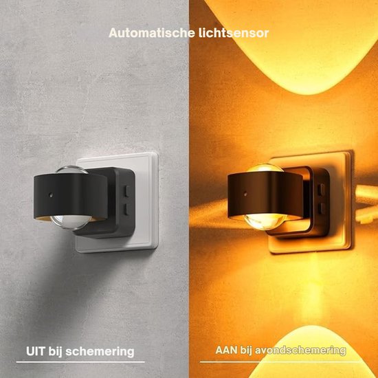 Verte Stekkerspot Dimbaar - Nachtlampje met Schemersensor - Instelbare Kleurtemperatuur - Dimbare Helderheid - 180° Draaibare Stekker - Lamp voor Trappen - Slaapkamers - Zwart van Verte — afbeelding 5
