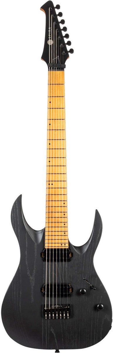 Spira S-607 ABK 7-snarige Elektrische Gitaar Swamp Ash Black met Stainless Steel Frets