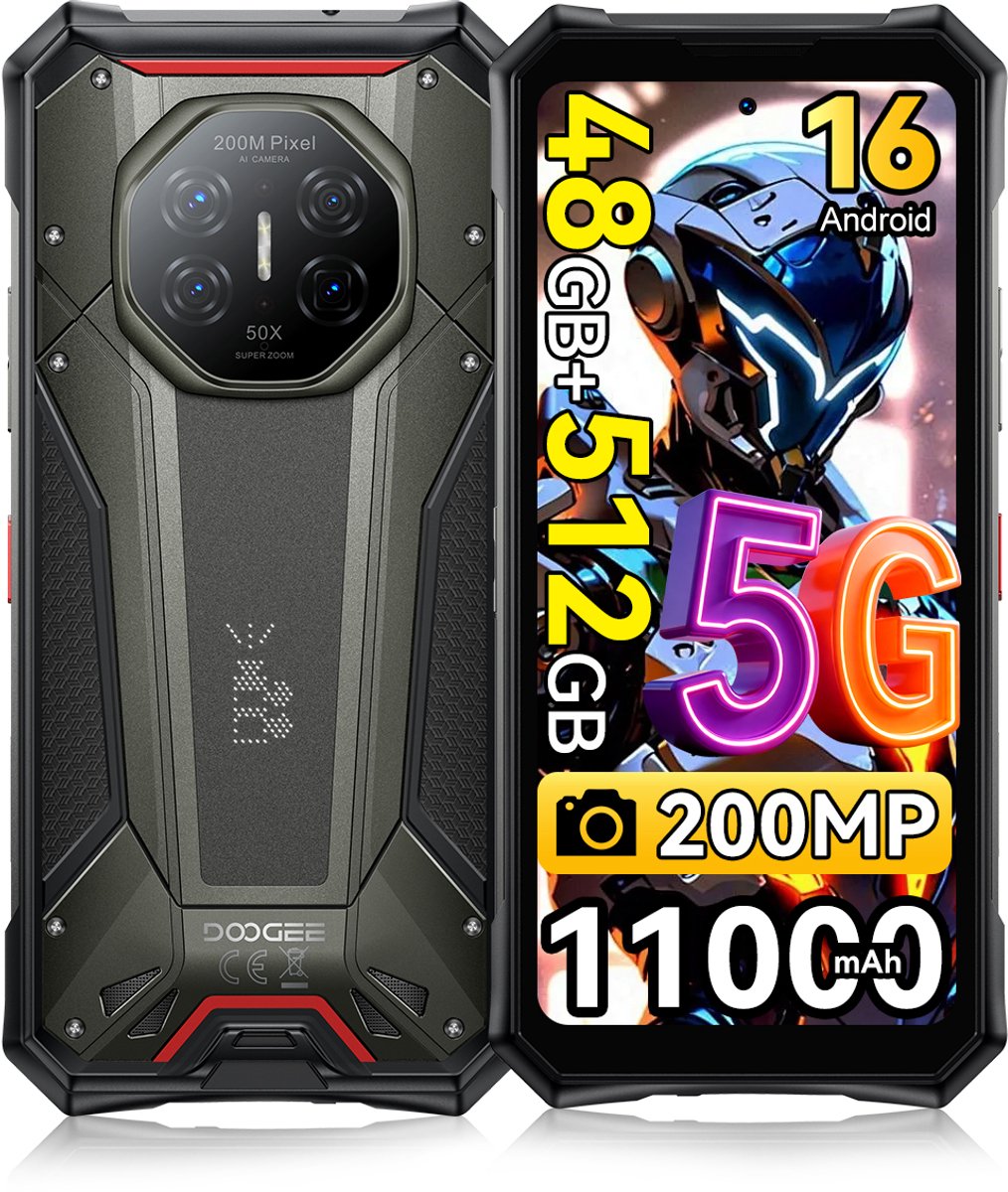 DOOGEE S300 PRO Robuuste smartphone 5G - 6.78 inch FHD+ 120Hz - 48GB RAM - 512GB ROM - 11000mAh 66W - Android 16 - 200MP+36MP Camera - Outdoor Smartphone IP68/IP69K - Dual Sim Telefoon - NFC GPS - Grijs
