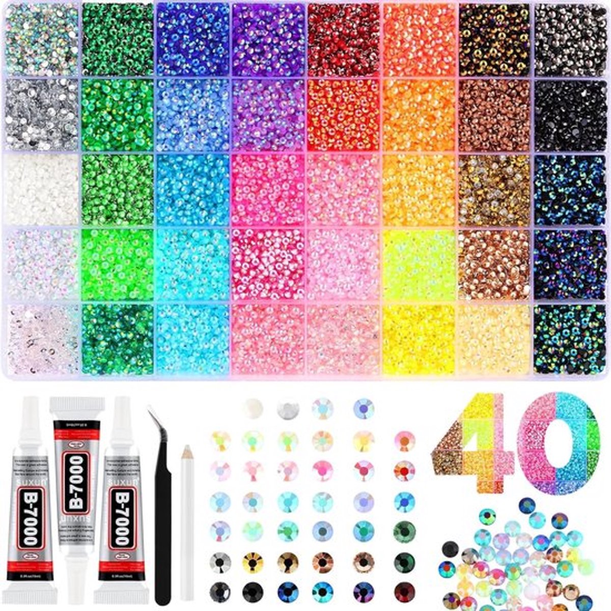 3mm DIY Plaksteentjes Set - 1 Set 32000 Stuks 40 Kleuren Met Lijm Pincet