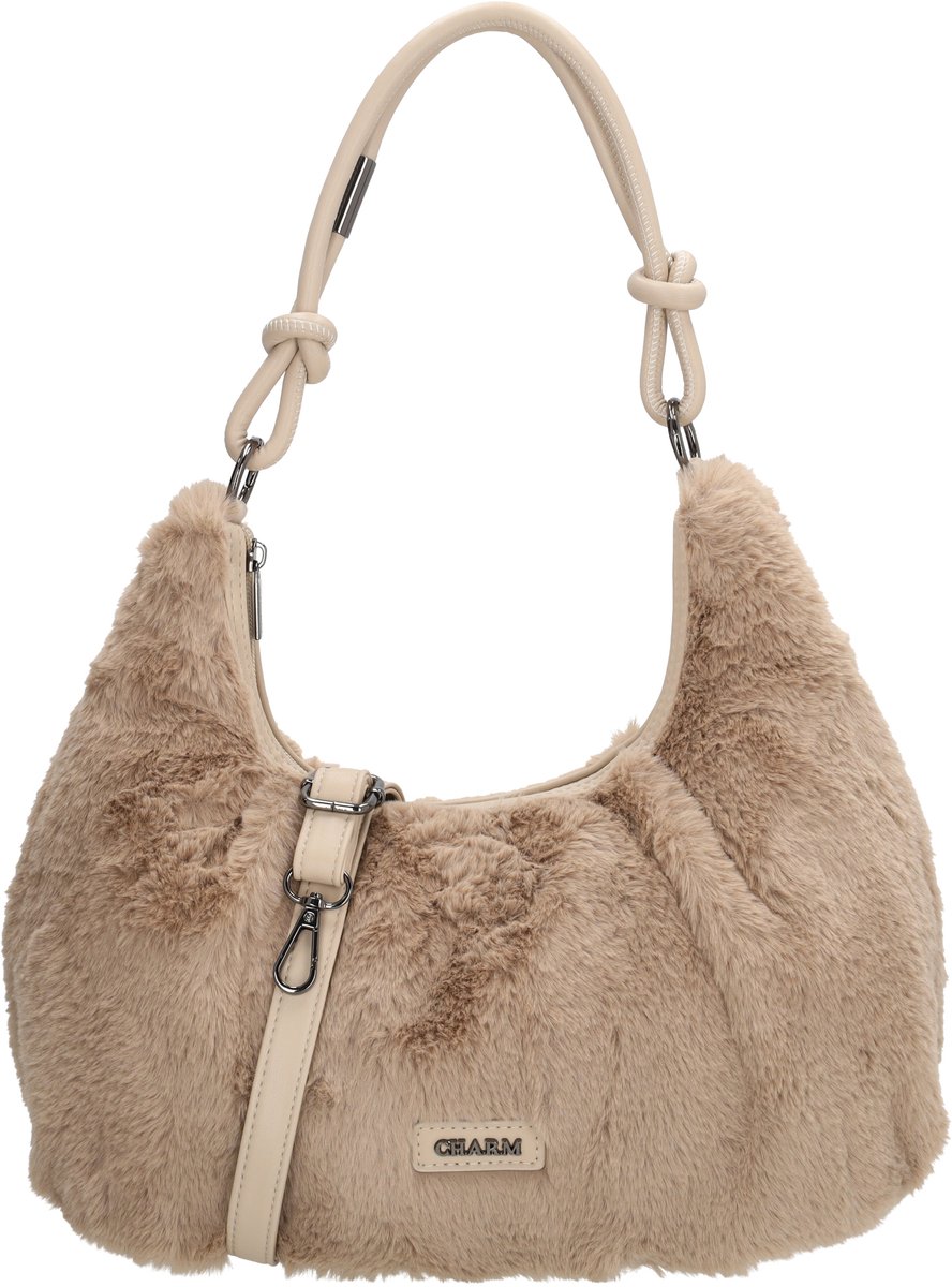 Charm London Oslo Schoudertas - Bonte Tas - Verstelbare Schouderband - Ritssluiting - Compacte Damestas - Crossbody - Taupe
