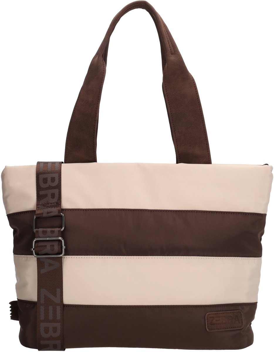 Zebra Elske Shopper - Verstelbare/Afneembare Schouderband - Tussenvak - Praktische indeling - Werktas - Tote Bag - Dames Tas - streep bruin/beige
