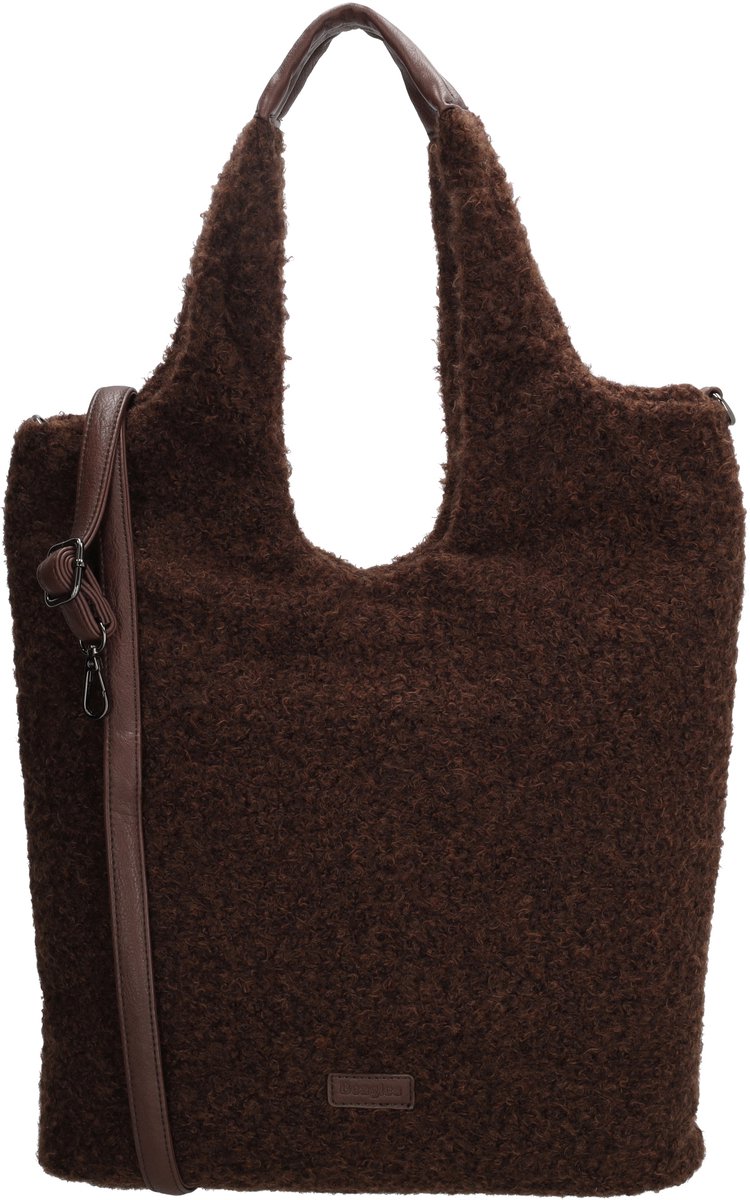 Beagles Nancy Shopper - Teddy Look - Schoudertas - Verstelbare Schouderband - Damestas - Casual - Tote Bag - Dames Tas - Donkerbruin