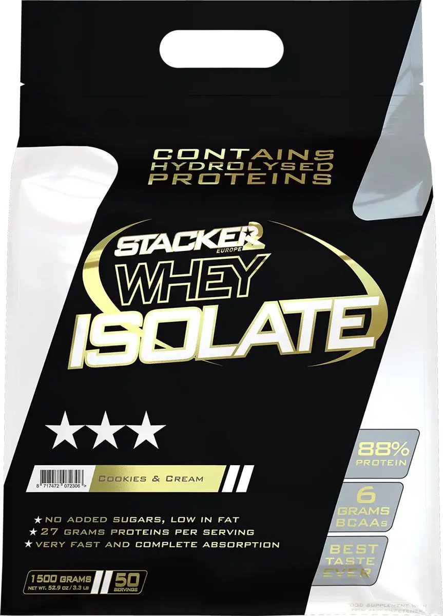 Stacker2 Whey Isolate (1500g) Cookies & Cream - Eiwitten - Wei-eiwit isolaat