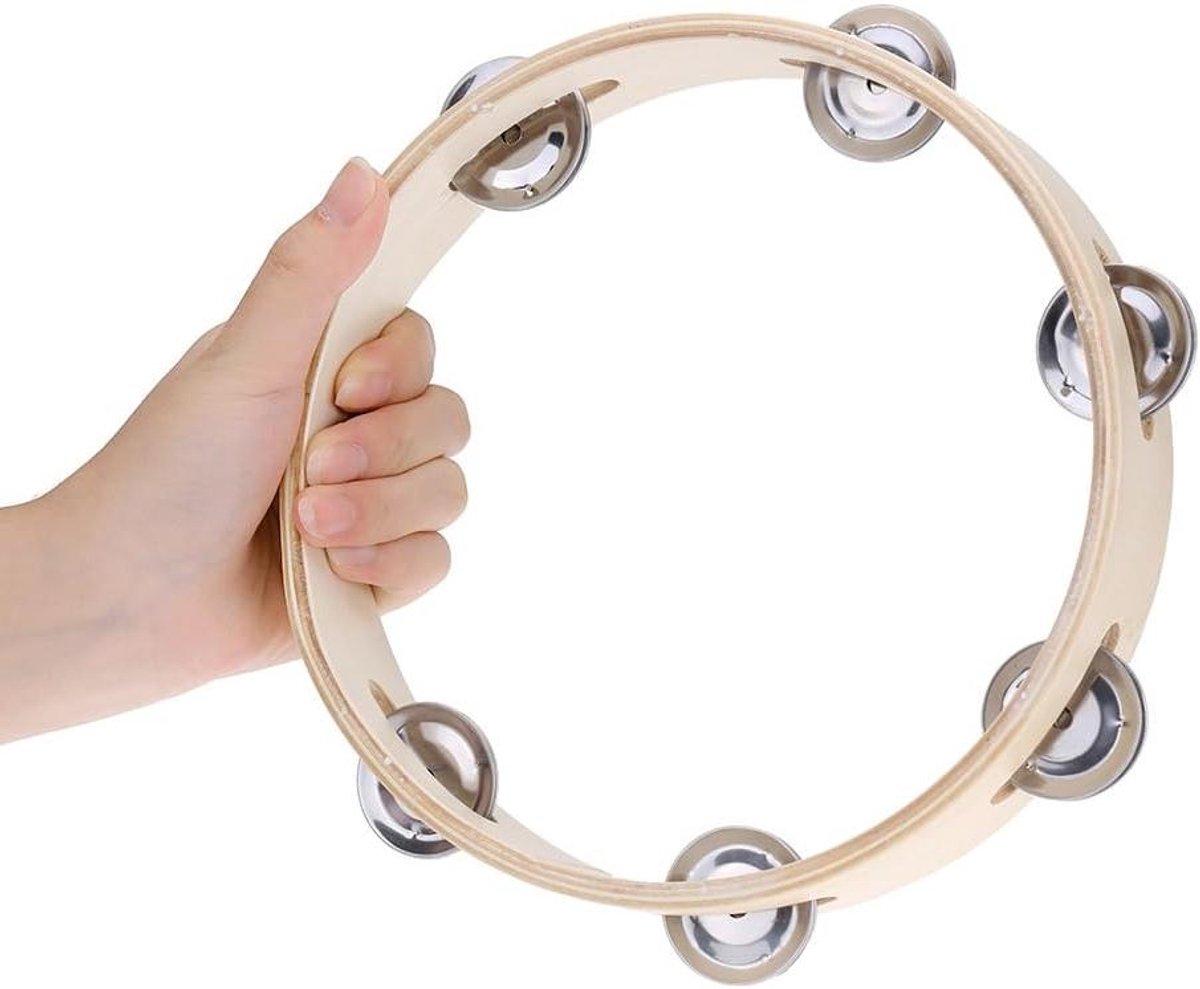 Houten Tamboerijn - Muziekbel - Muziek Maken - Ergonomische Greep - 8 Inch - Houtkleur