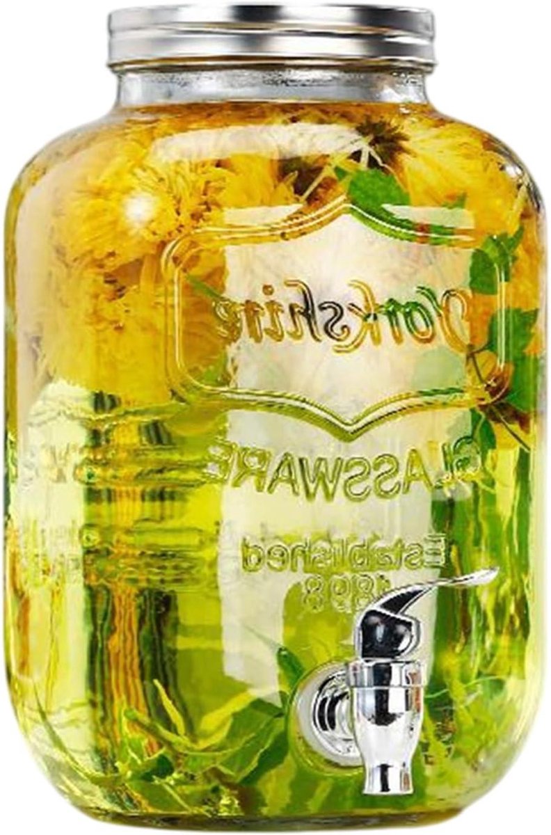 Drankdispenser Glas - Serveertap - Feestelijk Serveren - Lekvrije Kraan - 32 cm Hoog - Helder