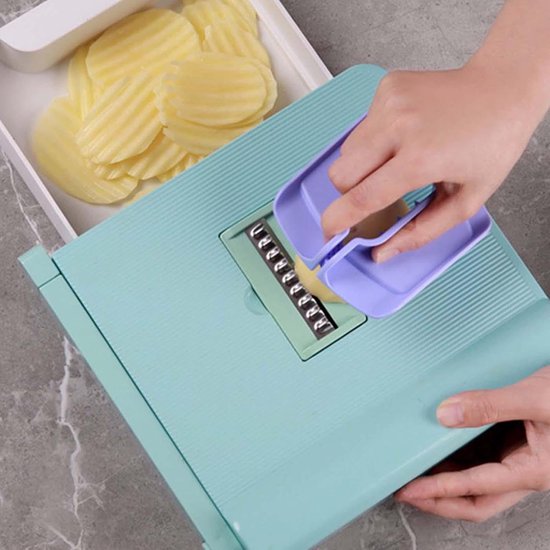 Keuken Voedsel Snijmachine - Groente Versnipperaar - Maaltijd Voorbereiding - 6-in-1 Roestvrijstaal - 24.5 cm Lengte - Lichtgroen — afbeelding 4