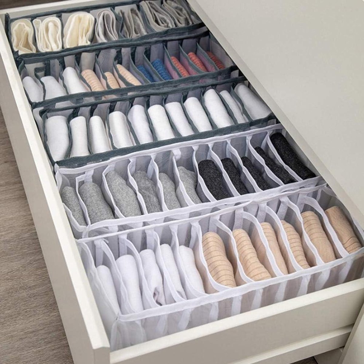 Kast Organizer - Lade Divider - Kleding Opbergen - Opvouwbaar Ontwerp - 34x32x10cm - Beige