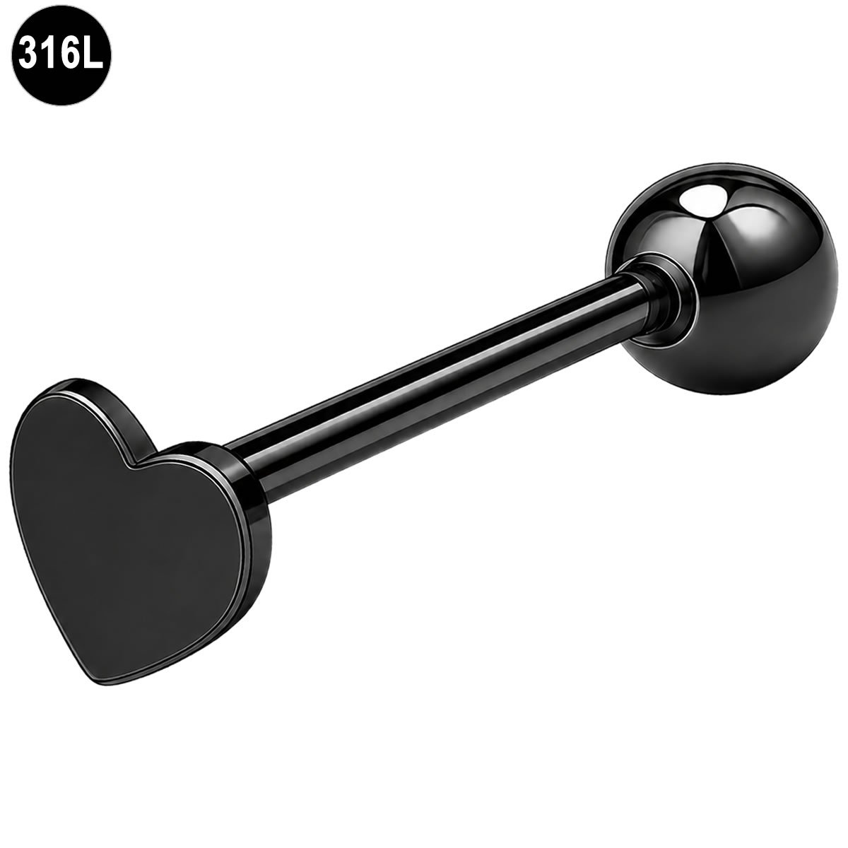 Tongpiercing - Hart - Zwart - 316L Staal - 1.6mm x 16mm