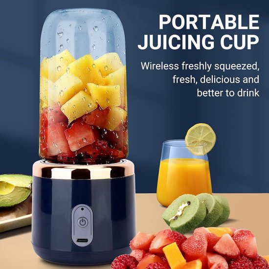 Nieuwe draagbare blender, 400 ml 6 messen sterke kracht mini elektrische sapcentrifuge cup, USB opladen One-key Start draadloze Automotive Travel Fruit Juicer voor shakes en smoothies van Merkloos — afbeelding 4