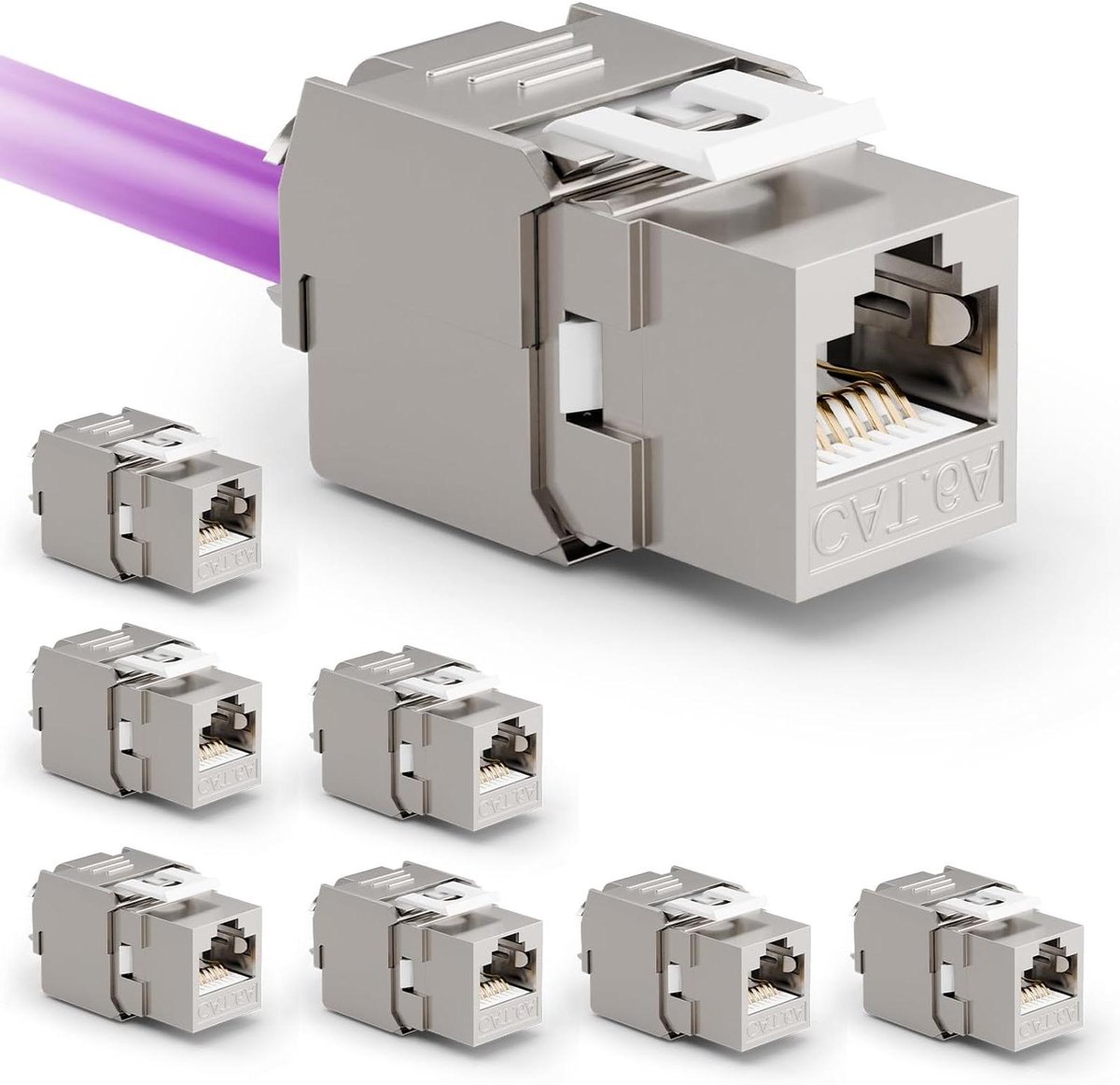 RJ45 Keystone module - LAN connector - Netwerk installatie - CAT 7 standaard - 8 stuks - Zilverkleurig