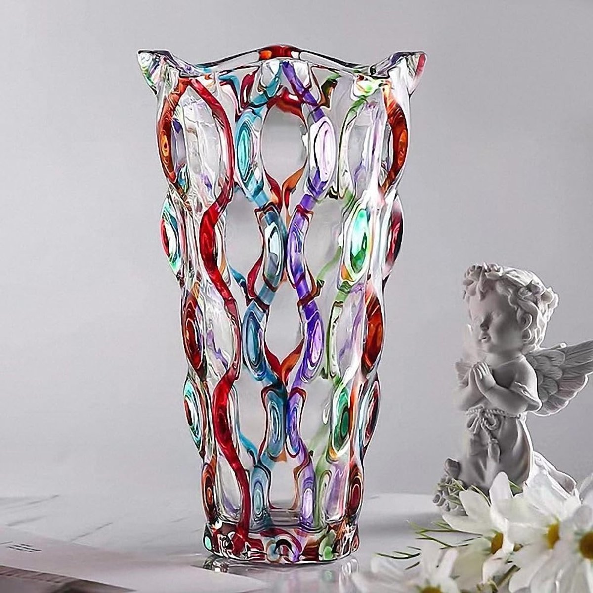 Kleurrijke Handgeschilderde Vaasje van 28 cm Hoog voor Bloemdecoratie in Huis, Eetkamer en Kantoor, Perfect voor Bruiloften en Feestjes