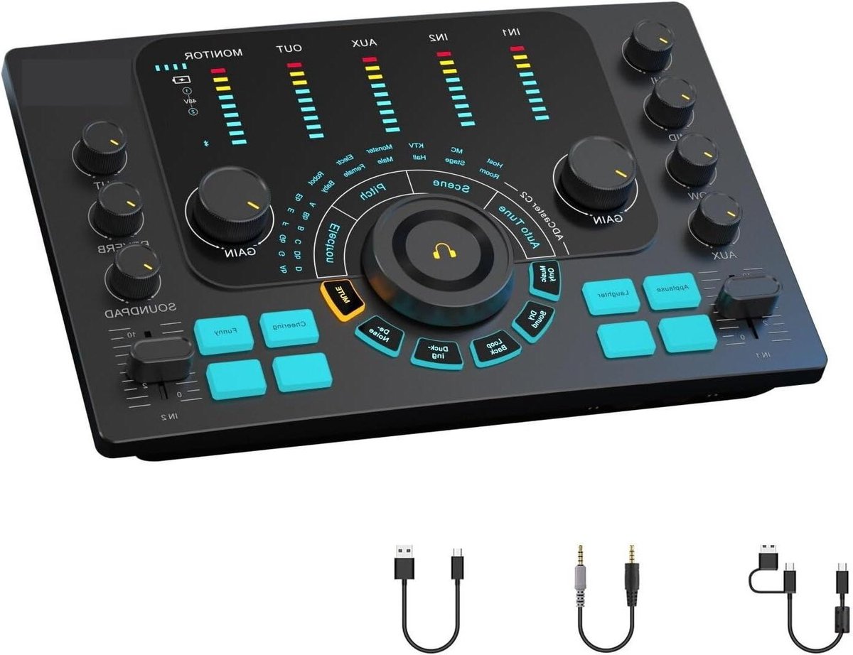 Podcast Mixer - Audio Interface - Opnames Maken - Draadloze Bluetooth - Dubbele XLR - Zwart