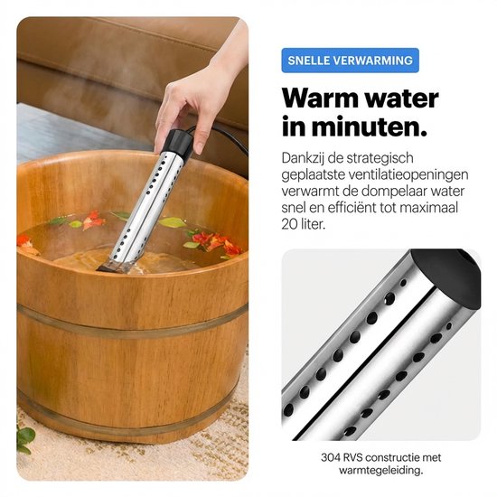 Deluqse Dompelaar - 3000W - Emmerdompelaar - Dompelaar voor Zwembad - Reisdompelaar - Met Staalspons en Thermometer - Dompelaar Waterkoker - Zwembad Verwarming - Water Verwarmer van Deluqse — afbeelding 2