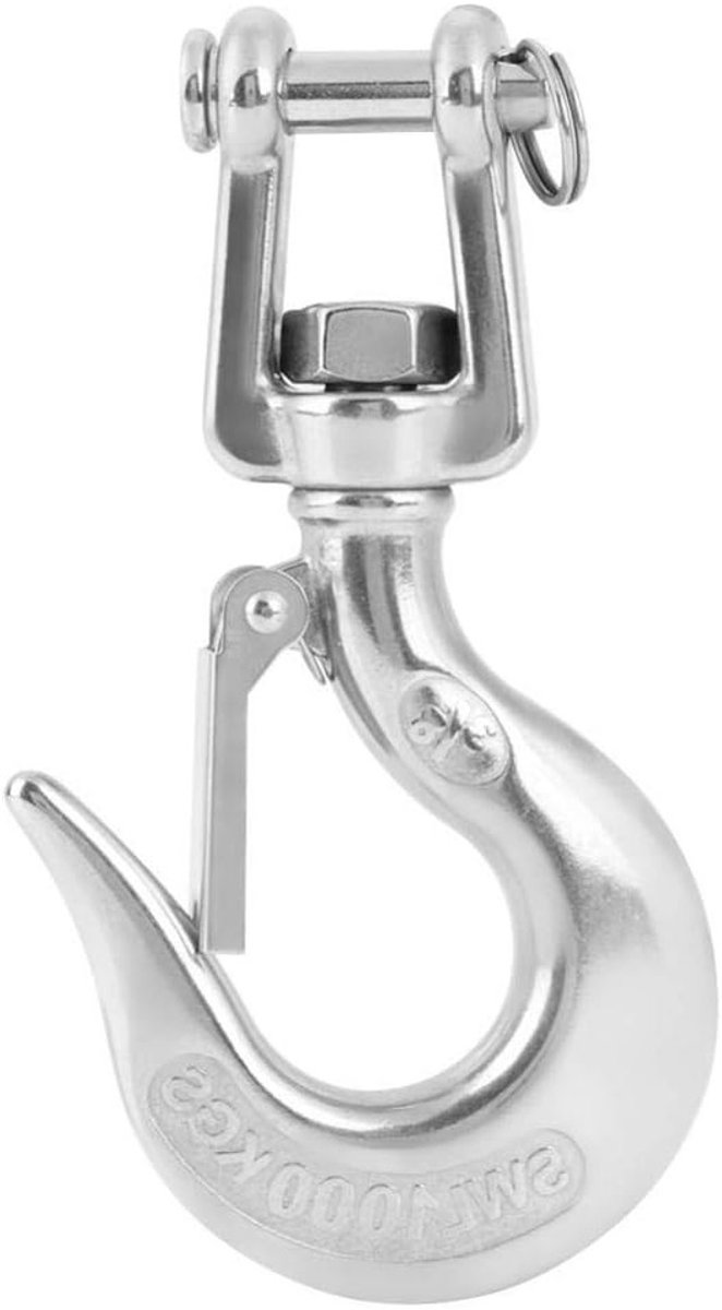 RVS Hijshaak met Haak en Beveiliging - Sterke Rigging Accessoires tot 1000 kg, 16 x 9 x 3 cm