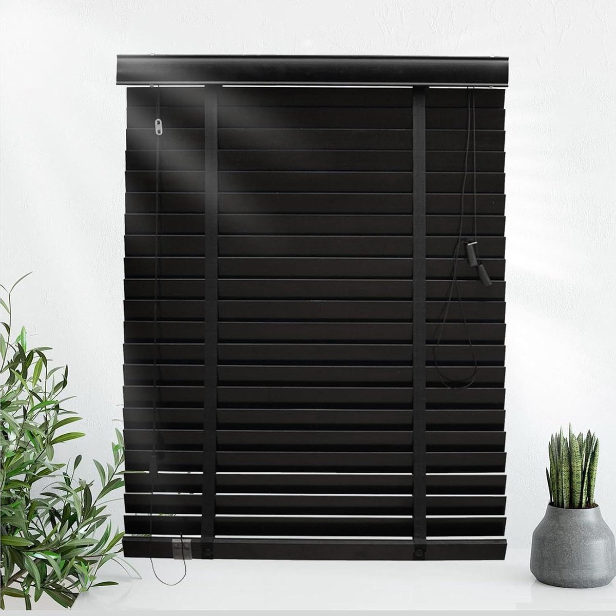 Massief Houten Jaloezieën - Houten Gordijnen - Raamdecoratie - Natuurlijk Tunghout Materiaal - 90x220cm - Zwart