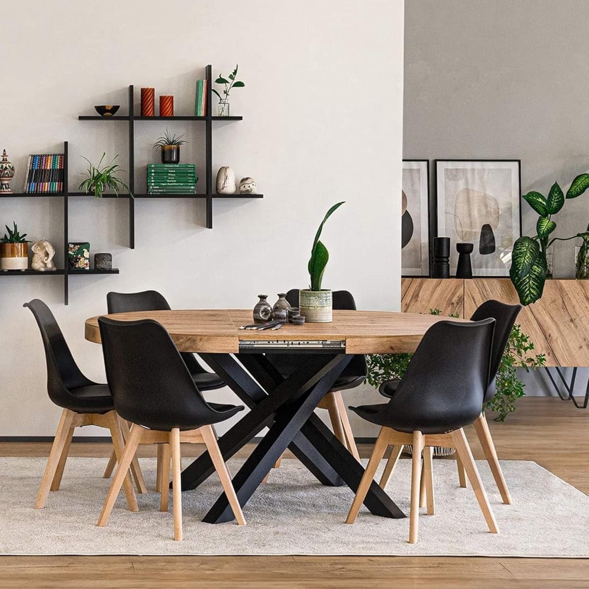 Emma Rustic Oak Uitschuifbare Ronde Eettafel - 120/160 x 120 x 74 cm