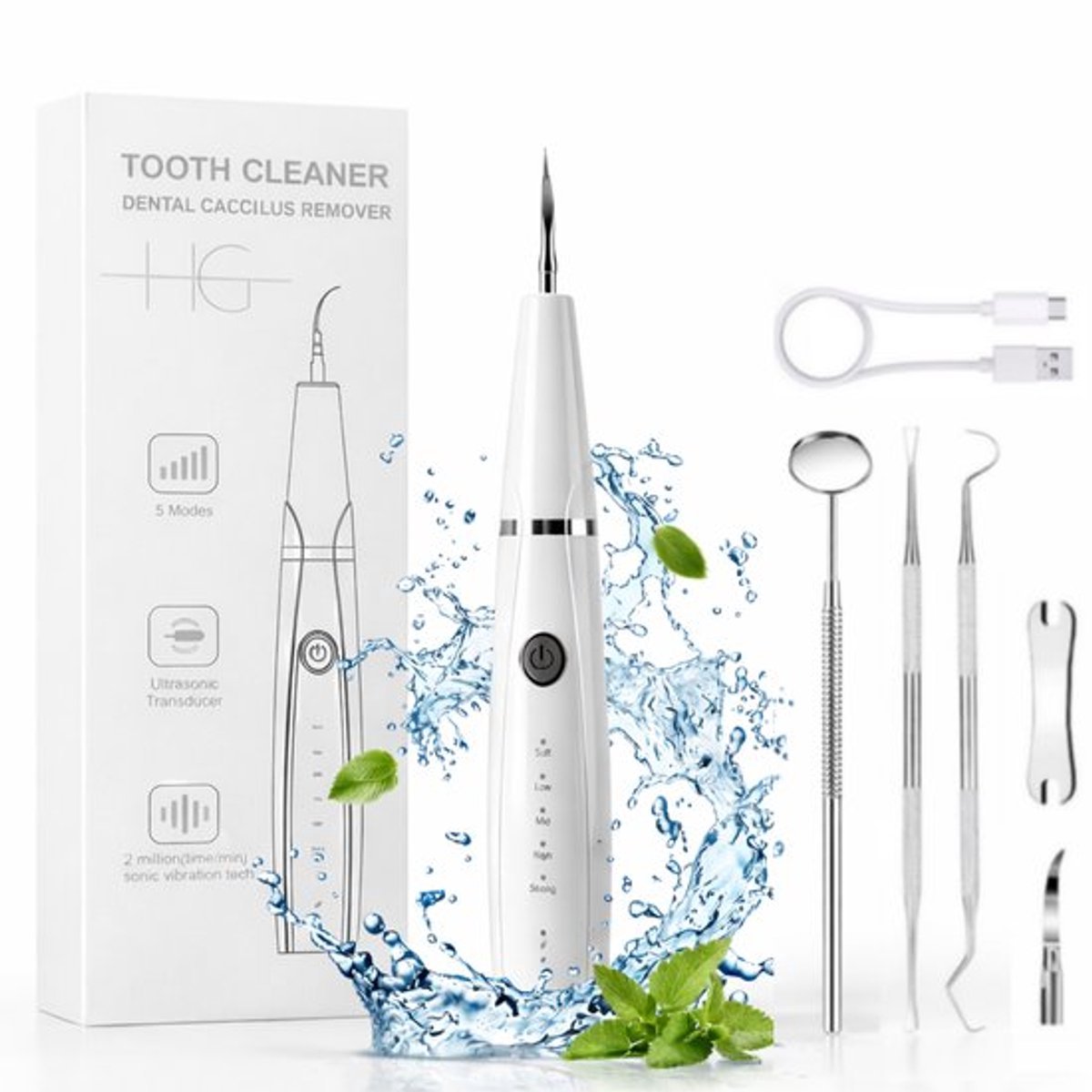 HG Aesthetics Elektrische Sonische Tandsteen Verwijderaar - Tandplak verwijderen - Mondverzorging - Witte tanden - Wit