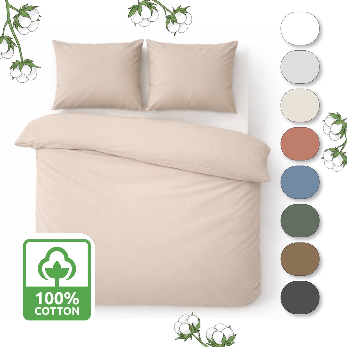 Muné Bedding - Hotelkwaliteit Dekbedovertrek Katoen Satijn 300TC - 140x220 - Inclusief Kussensloop | 3-zijdige Rits - Zand Beige