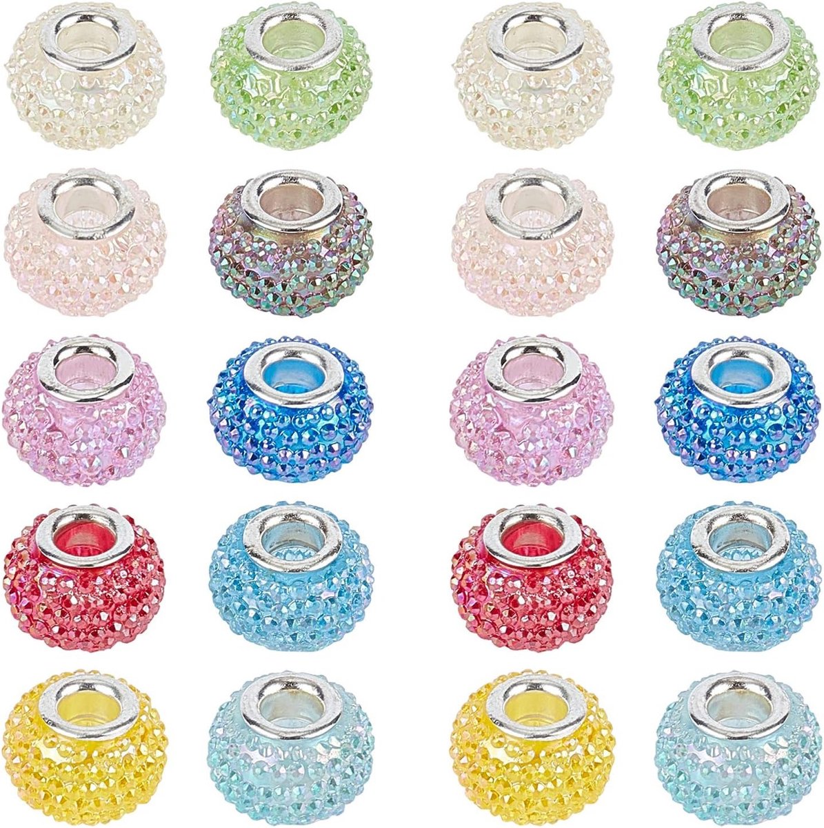 30 Stuks Hars Europese Kralen met Grote Gaten in AB Kleur voor Sieraden Maken, 14x10mm, Gat: 5mm, Perfect voor Creatieve Projecten en DIY Accessoires